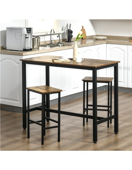 HOMCOM Industrial Bar Table Set, Breakfast Table with 2 Stools, 3-Piece Counter Height Dining Table & Chairs for Kitchen, Living - pic 59372 | FastDaddyshop