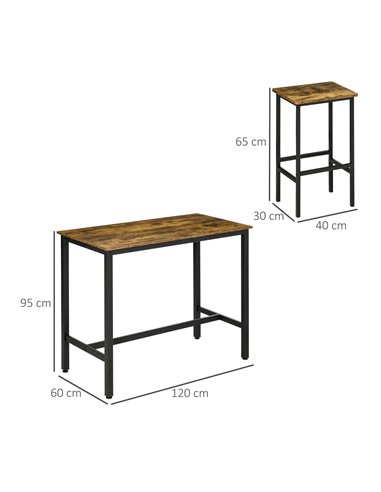 HOMCOM Industrial Bar Table Set, Breakfast Table with 2 Stools, 3-Piece Counter Height Dining Table & Chairs for Kitchen, Living