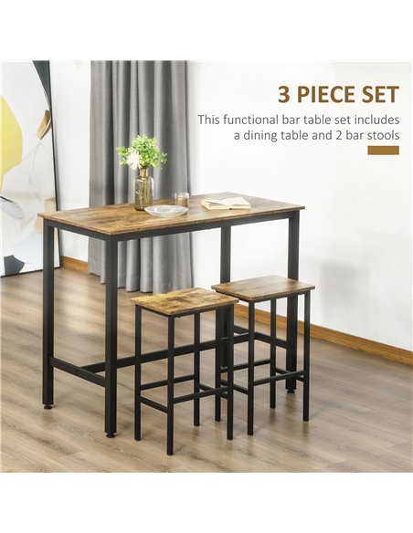 HOMCOM Industrial Bar Table Set, Breakfast Table with 2 Stools, 3-Piece Counter Height Dining Table & Chairs for Kitchen, Living - pic 59374 | FastDaddyshop