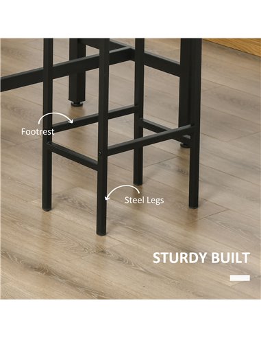 HOMCOM Industrial Bar Table Set, Breakfast Table with 2 Stools, 3-Piece Counter Height Dining Table & Chairs for Kitchen, Living