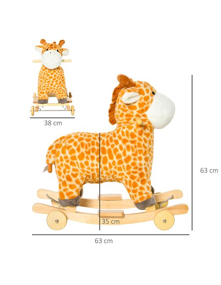 HOMCOM 2-IN-1 Kids Plush Ride-On Rocking Gliding Horse Giraffe-shaped Plush Toy Rocker with Realistic Sounds for Child 36-72 Mon - pic 5938 | FastDaddyshop