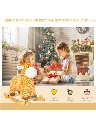 HOMCOM 2-IN-1 Kids Plush Ride-On Rocking Gliding Horse Giraffe-shaped Plush Toy Rocker with Realistic Sounds for Child 36-72 Mon