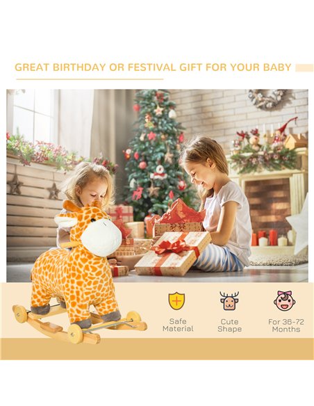 HOMCOM 2-IN-1 Kids Plush Ride-On Rocking Gliding Horse Giraffe-shaped Plush Toy Rocker with Realistic Sounds for Child 36-72 Mon - pic 5939 | FastDaddyshop