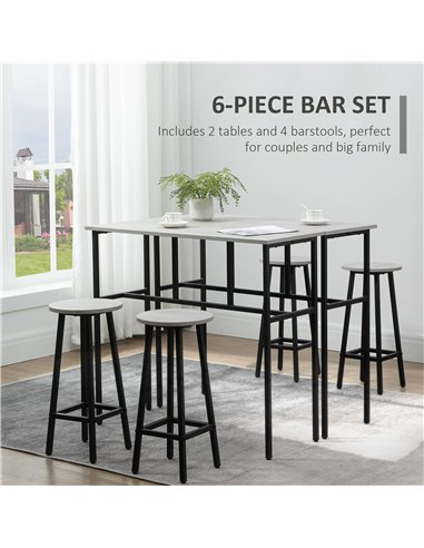 HOMCOM 6-Piece Bar Table Set, 2 Breakfast Tables with 4 Stools, Counter Height Dining Tables & Chairs for Kitchen, Living Room, 
