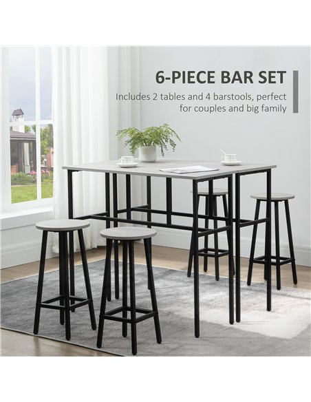 HOMCOM 6-Piece Bar Table Set, 2 Breakfast Tables with 4 Stools, Counter Height Dining Tables & Chairs for Kitchen, Living Room,  - pic 59393 | FastDaddyshop