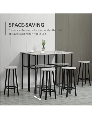 HOMCOM 6-Piece Bar Table Set, 2 Breakfast Tables with 4 Stools, Counter Height Dining Tables & Chairs for Kitchen, Living Room, 