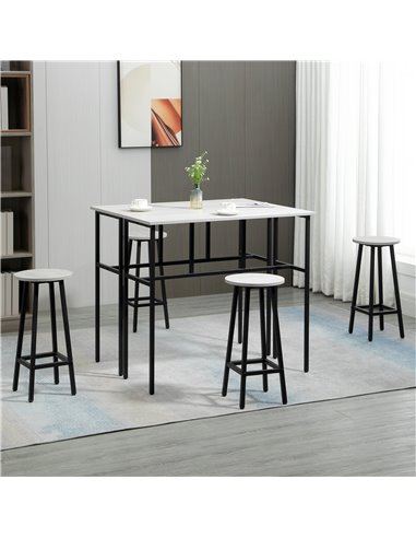 HOMCOM 6-Piece Bar Table Set, 2 Breakfast Tables with 4 Stools, Counter Height Dining Tables & Chairs for Kitchen, Living Room, 