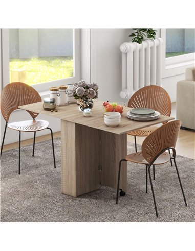HOMCOM Folding Dining Table, Drop Leaf Table for Small Spaces with 2-tier Shelves, Small Kitchen Table with rolling Casters 835-