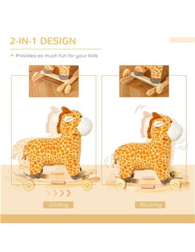 HOMCOM 2-IN-1 Kids Plush Ride-On Rocking Gliding Horse Giraffe-shaped Plush Toy Rocker with Realistic Sounds for Child 36-72 Mon