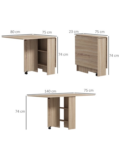 HOMCOM Folding Dining Table, Drop Leaf Table for Small Spaces with 2-tier Shelves, Small Kitchen Table with rolling Casters 835- - pic 59400 | FastDaddyshop