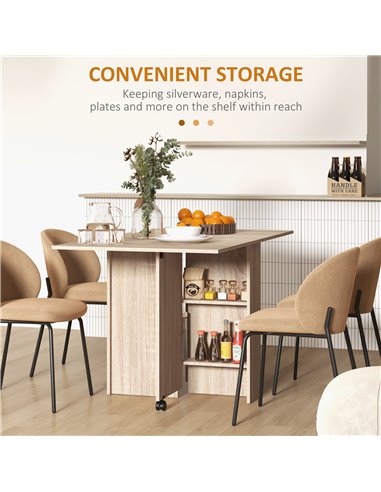 HOMCOM Folding Dining Table, Drop Leaf Table for Small Spaces with 2-tier Shelves, Small Kitchen Table with rolling Casters 835-
