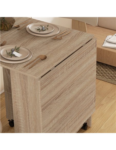 HOMCOM Folding Dining Table, Drop Leaf Table for Small Spaces with 2-tier Shelves, Small Kitchen Table with rolling Casters 835- - pic 59406 | FastDaddyshop