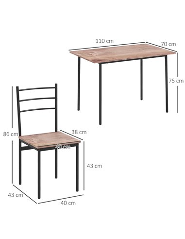 HOMCOM 5 Piece Dining Table and Chairs Set 4, Dining Room Sets, Steel Frame Space Saving Table and 4 Chairs for Compact Kitchens