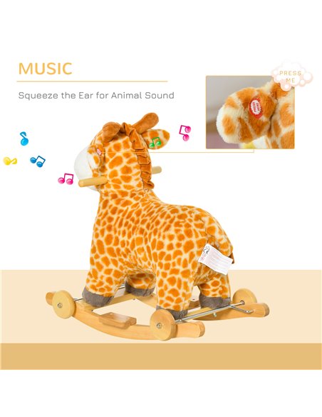HOMCOM 2-IN-1 Kids Plush Ride-On Rocking Gliding Horse Giraffe-shaped Plush Toy Rocker with Realistic Sounds for Child 36-72 Mon - pic 5941 | FastDaddyshop