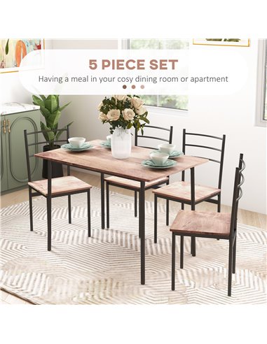 HOMCOM 5 Piece Dining Table and Chairs Set 4, Dining Room Sets, Steel Frame Space Saving Table and 4 Chairs for Compact Kitchens