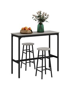 HOMCOM 3 Piece Bar Table Set with 2 Stools, Grey 83A-048V80GY