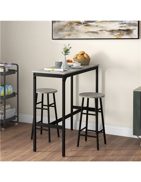 HOMCOM 3 Piece Bar Table Set with 2 Stools, Industrial Bar Table and Stool Set, Dining Table and Chair Set for Small Space, Grey - pic 59417 | FastDaddyshop