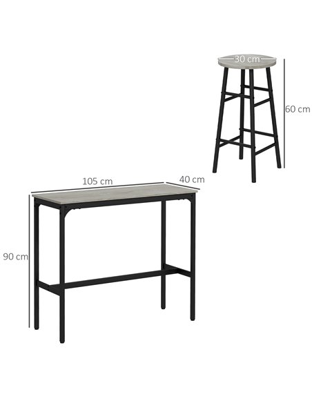 HOMCOM 3 Piece Bar Table Set with 2 Stools, Industrial Bar Table and Stool Set, Dining Table and Chair Set for Small Space, Grey - pic 59418 | FastDaddyshop