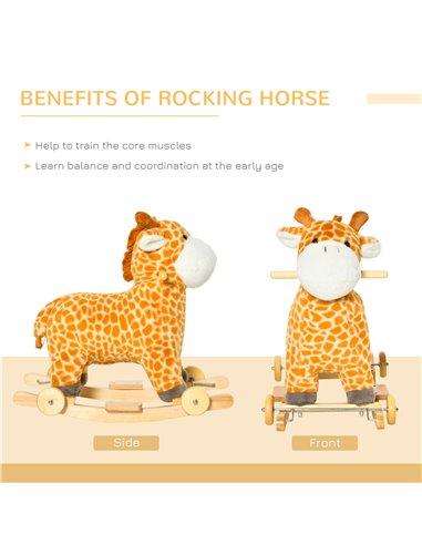 HOMCOM 2-IN-1 Kids Plush Ride-On Rocking Gliding Horse Giraffe-shaped Plush Toy Rocker with Realistic Sounds for Child 36-72 Mon