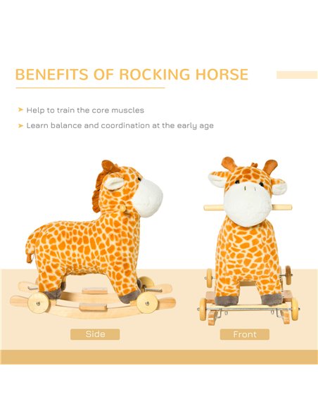HOMCOM 2-IN-1 Kids Plush Ride-On Rocking Gliding Horse Giraffe-shaped Plush Toy Rocker with Realistic Sounds for Child 36-72 Mon - pic 5942 | FastDaddyshop
