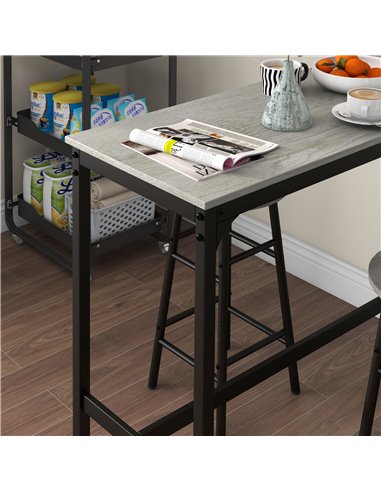 HOMCOM 3 Piece Bar Table Set with 2 Stools, Industrial Bar Table and Stool Set, Dining Table and Chair Set for Small Space, Grey