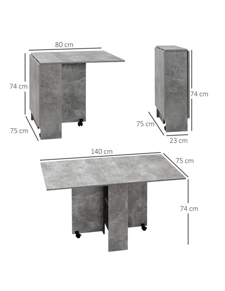 HOMCOM Folding Dining Table, Drop Leaf Table for Small Spaces with 2-tier Shelves, Small Kitchen Table with Rolling Casters, Cem - pic 59427 | FastDaddyshop