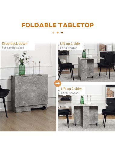 HOMCOM Folding Dining Table, Drop Leaf Table for Small Spaces with 2-tier Shelves, Small Kitchen Table with Rolling Casters, Cem