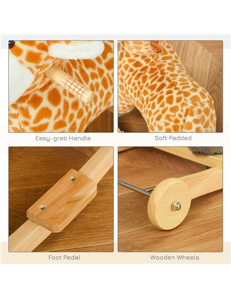 HOMCOM 2-IN-1 Kids Plush Ride-On Rocking Gliding Horse Giraffe-shaped Plush Toy Rocker with Realistic Sounds for Child 36-72 Mon - pic 5943 | FastDaddyshop
