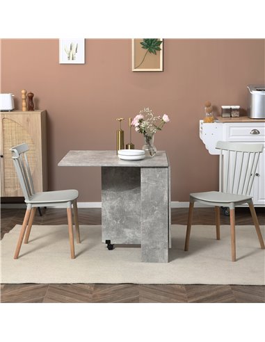 HOMCOM Folding Dining Table, Drop Leaf Table for Small Spaces with 2-tier Shelves, Small Kitchen Table with Rolling Casters, Cem