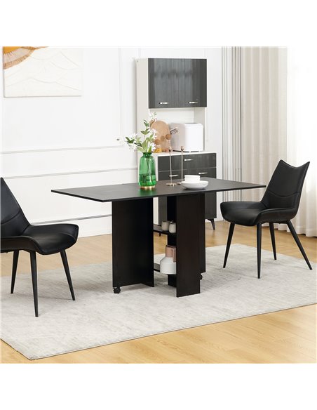 HOMCOM Foldable Dining Table, Extendable Drop Leaf Table with 2-tier Shelves, Small Dinner Table with Rolling Casters 835-621V00 - pic 59444 | FastDaddyshop