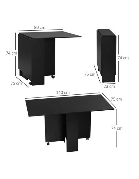 HOMCOM Foldable Dining Table, Extendable Drop Leaf Table with 2-tier Shelves, Small Dinner Table with Rolling Casters 835-621V00 - pic 59445 | FastDaddyshop