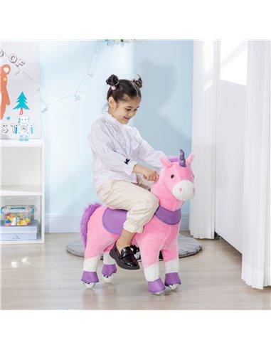 HOMCOM Ride On Unicorn Walking Horse Toy with Wheels Mechanical Rocking Pony Gift for 3-6 Years Girls Boys Pink