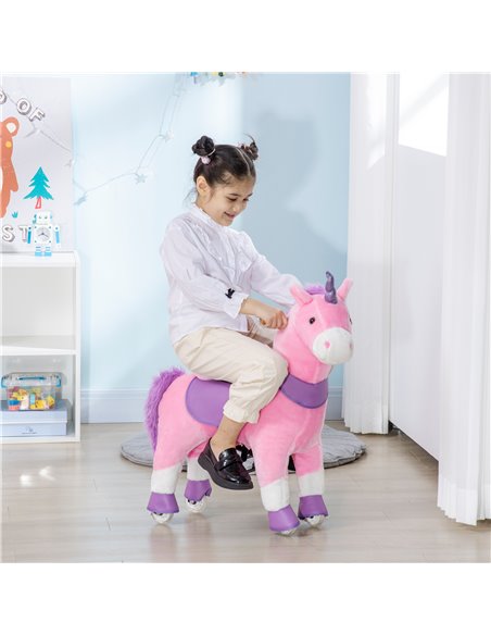 HOMCOM Ride On Unicorn Walking Horse Toy with Wheels Mechanical Rocking Pony Gift for 3-6 Years Girls Boys Pink - pic 5945 | FastDaddyshop