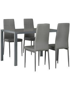 HOMCOM 5-Piece Kitchen Dining Table Set with 4 Faux Leather Chairs, Grey 835-255V70GY