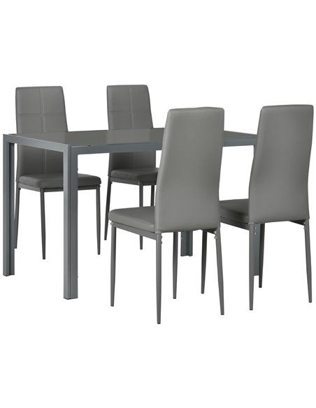 HOMCOM 5-Piece Kitchen Dining Table Set with 4 Faux Leather Chairs, Grey 835-255V70GY - pic 59452 | FastDaddyshop