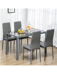 HOMCOM 5-Piece Kitchen Dining Table Set with 4 Faux Leather Chairs, Grey 835-255V70GY 2