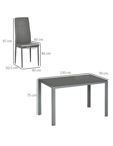 HOMCOM 5-Piece Kitchen Dining Table Set with 4 Faux Leather Metal Frame Chairs Glass Tabletop Desk for Dining Room, Kitchen, Din