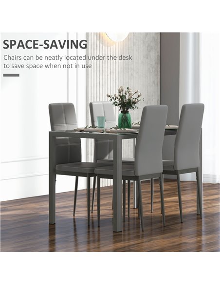 HOMCOM 5-Piece Kitchen Dining Table Set with 4 Faux Leather Metal Frame Chairs Glass Tabletop Desk for Dining Room, Kitchen, Din - pic 59455 | FastDaddyshop