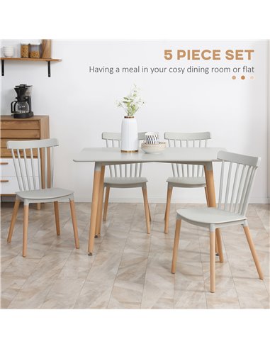 HOMCOM 5 Piece Dining Table Set with Beech Wood Legs, Space Saving Table and 4 Chairs for Small Kitchens, Grey 835-844V00GY