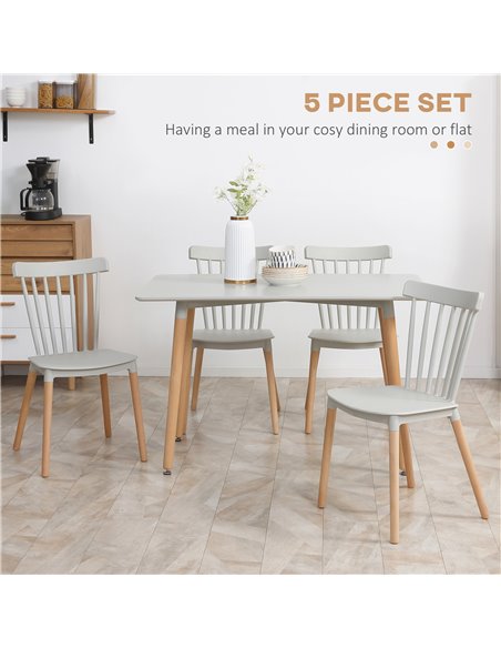 HOMCOM 5 Piece Dining Table Set with Beech Wood Legs, Space Saving Table and 4 Chairs for Small Kitchens, Grey 835-844V00GY - pic 59463 | FastDaddyshop
