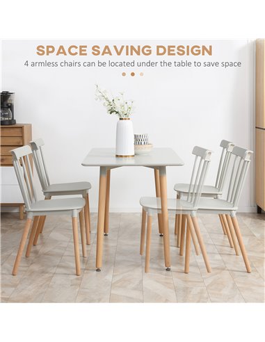 HOMCOM 5 Piece Dining Table Set with Beech Wood Legs, Space Saving Table and 4 Chairs for Small Kitchens, Grey 835-844V00GY
