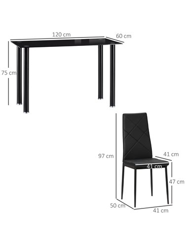 HOMCOM Modern Dining Table Set for 4, Space-Saving 5 Pieces Kitchen Table Set with Rectangle Table and Steel Frame, Black 835-83