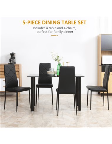 HOMCOM Modern Dining Table Set for 4, Space-Saving 5 Pieces Kitchen Table Set with Rectangle Table and Steel Frame, Black 835-83