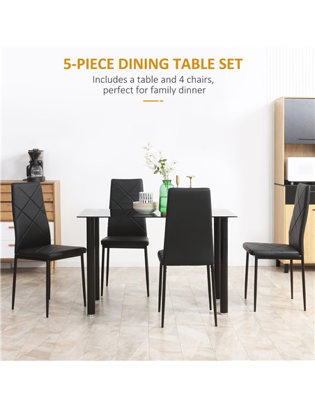 HOMCOM Modern Dining Table Set for 4, Space-Saving 5 Pieces Kitchen Table Set with Rectangle Table and Steel Frame, Black 835-83 - pic 59473 | FastDaddyshop