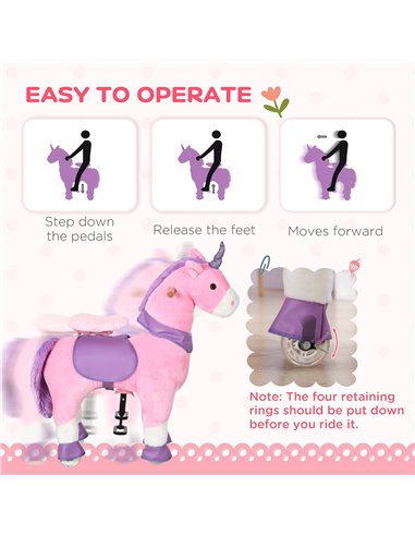 HOMCOM Ride On Unicorn Walking Horse Toy with Wheels Mechanical Rocking Pony Gift for 3-6 Years Girls Boys Pink