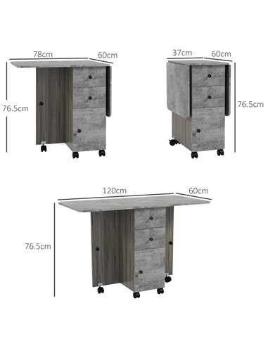 HOMCOM Foldable Dining Table, Drop Leaf Table with Drawers and Storage Cabinet 835-679MX