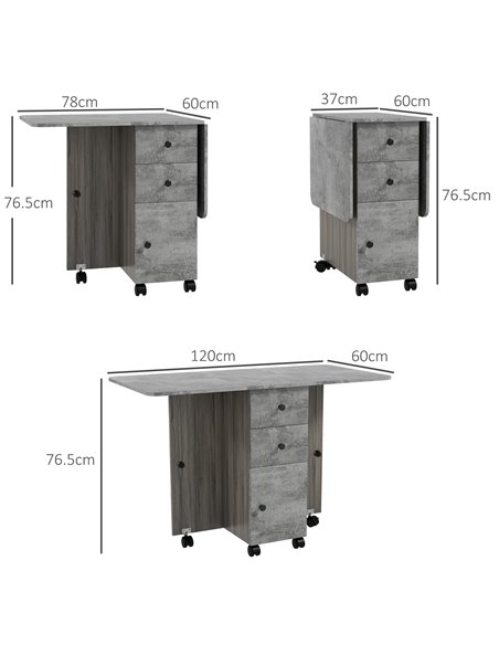 HOMCOM Foldable Dining Table, Drop Leaf Table with Drawers and Storage Cabinet 835-679MX - pic 59481 | FastDaddyshop