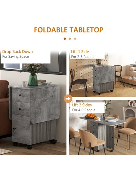 HOMCOM Foldable Dining Table, Drop Leaf Table with Drawers and Storage Cabinet 835-679MX - pic 59483 | FastDaddyshop