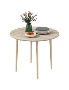 HOMCOM Folding Dining Table, Round Drop Leaf Table, Natural 83A-111V80AK