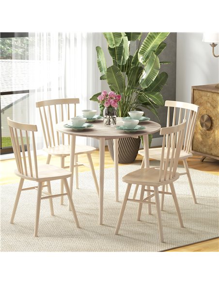 HOMCOM Folding Dining Table, Round Drop Leaf Table, Space Saving Small Kitchen Table with Wood Legs for Dining Room, Natural 83A - pic 59489 | FastDaddyshop